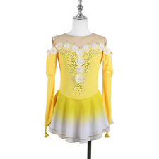 Figure Skating Dress Women Girls Ice Skating Mesh Skirt Yellow Gradient Princess