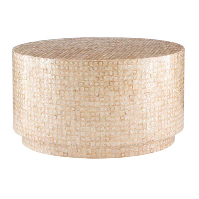 Mina 29.92 In. Gold round Resin Top Capiz Shell Coffee Table