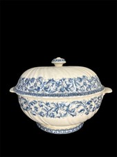 GRAND SOUPIERE EN FAIENCE FER DE TERRE MODELE ROUNE 37 BLEU GIEN SIGNE XIX 30CM