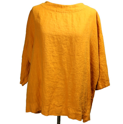 100% Linen 3/4 Sleeve Shirt Made in USA Orange 53'' Chest, Waist, & Hem