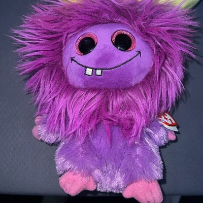 TY BEANIE BABIES FRIZZYS LOLA THE PURPLE BIG EYES BIG HAIR MONSTER PLUSH 2015