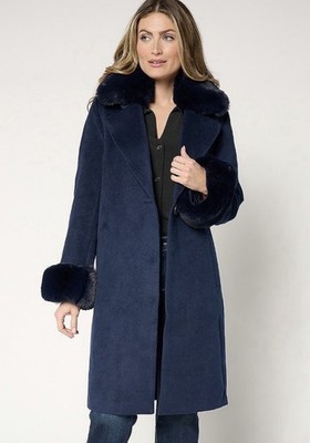 Thread Collective Faux Fur Trimmed Coat Size XS Navy A658026