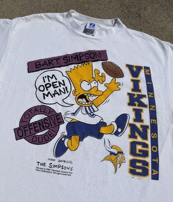Vintage 1990 Bart Simpson Minnesota Vikings I m Open Man T-Shirt Size Large