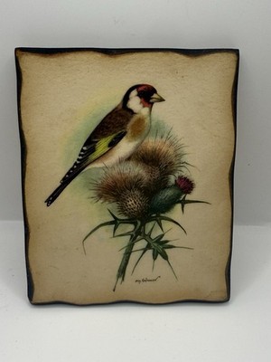 VTG P. Conner Goldfinch Bird Thistle Wall Plaque Tile Art Cottagecore