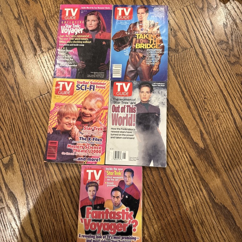 TV Guide Magazines, Star Trek Lot Set Of 5, 1994 To 1995 Voyager And Beyond