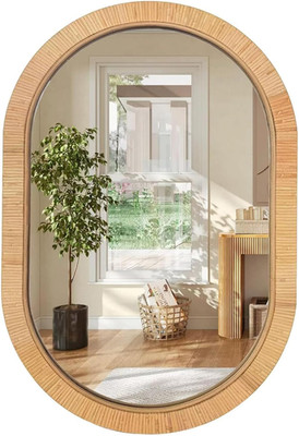 Boho Oval Rattan Mirror for Bathroom Vanity - Natural Wicker Wall Decor 20''x30