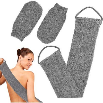 Back Scrubber Bambusfaser 3er Set mit Gurt und Handschuh Dusche Pflege