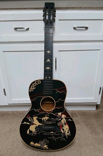 1930 / 40s Cowboy Rodeo Stencil Parlor L-00 Guitar Project Supertone As Is