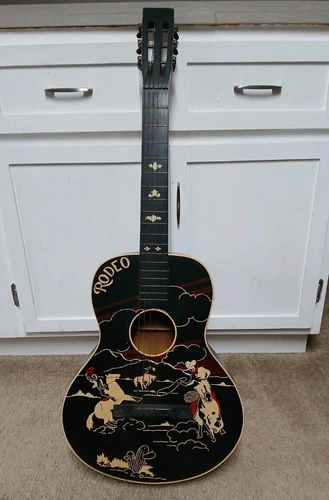 1930 / 40s  Cowboy Rodeo Stencil Parlor L-00 Guitar Project Supertone As Is