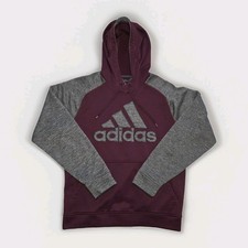 Adidas ClimaWarm Hoodie Mens Medium Burgundy Gray Big Logo Pullover