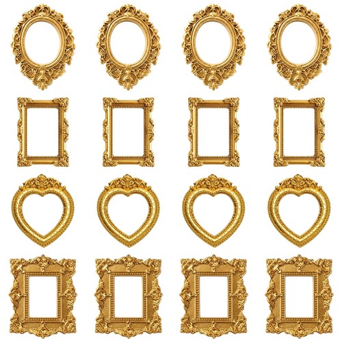 16Pcs Small Gold Picture Frames Set, Mini Gold Frames, Mini Frames Bulk Suita