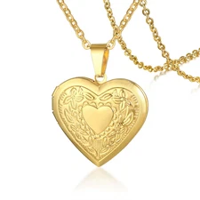 Heart Locket Pendant Necklace Stainless Steel Openable Reliquary Collar Wear