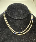 Pearl Lapis Lazuli 14 Karat Gold Bead Necklace 33 Inches Retro Antique — photo 2