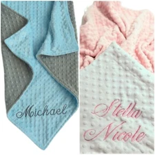 Personalized Custom  Reversible Dot Minky Baby Blanket --Newborn or Shower Gift