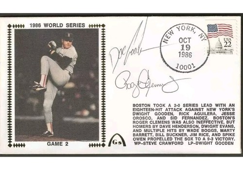 Roger Clemens Doc Gooden Autograph 1986 World Series Gateway Cachet Redsox Mets - Picture 1 of 5