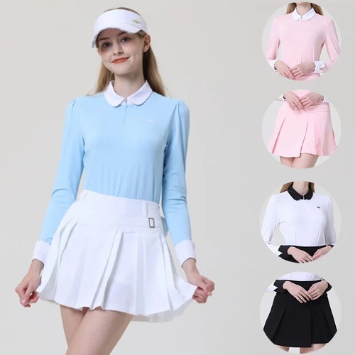 Azureway Women Long Sleeve Lapel Golf Shirt Lady High Waist Pleated Skirt Sets - Bild 4 von 13