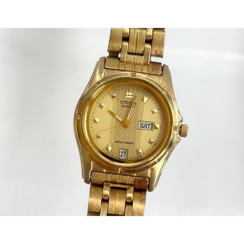 Citizen Quartz Movement + Day/Weekday Gold T Vintage Watch - 17mm - WORKS!