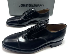 Johnston & Murphy Leather Melton Cap Toe Dress Shoe Size 8.5 3E Black