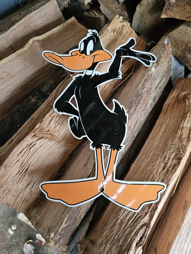 VINTAGE 1960'S DAFFY DUCK CARTOON CHARACTER PORCELAIN ENAMEL METAL SIGN