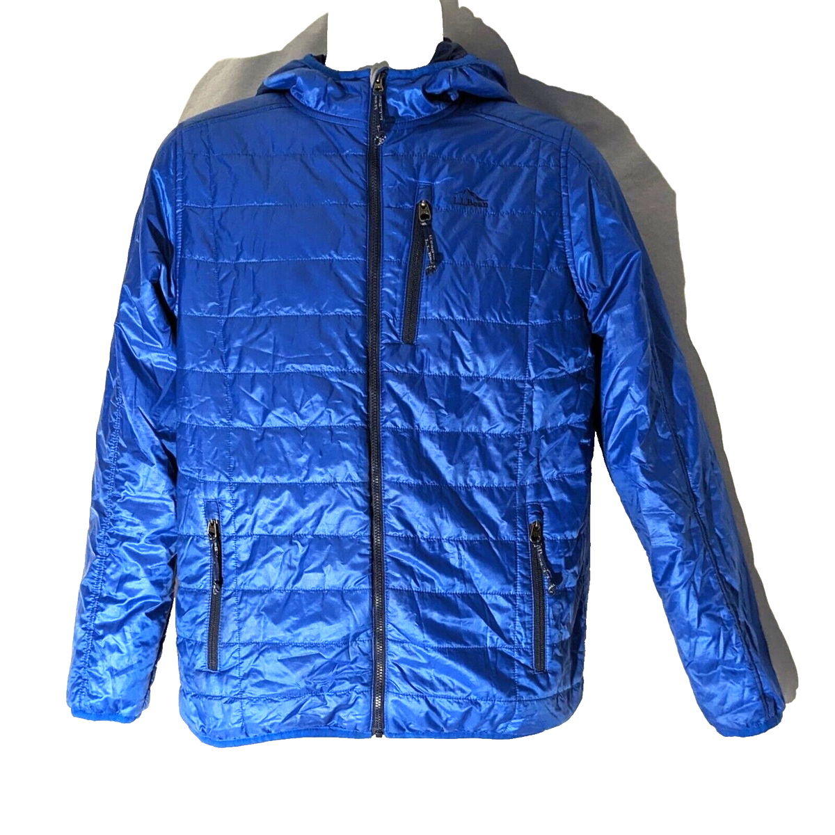 LL Bean Packaway Puffer Jacket, Sz 14-16, Blue Primaloft Quilted