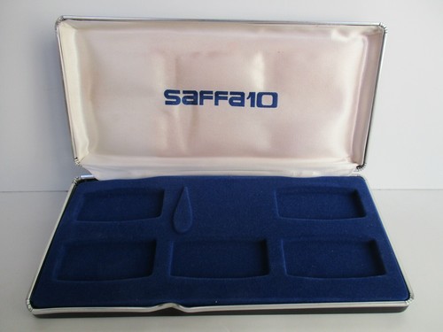 COUVETTE SIMILPELLE SCAMOSCIATA BLU x 5 ACCENDINI SAFFA 10 ANNI 70 - Foto 1 di 2