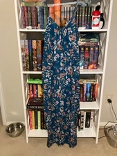 Anrabess Blue Floral Flower Sleeveless Jumpsuit Women's Medium M