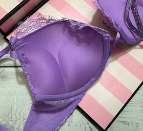 Victoria’s Secret Shine Double Strap Lace  Push-Up Bra Brazilian  Set Purple