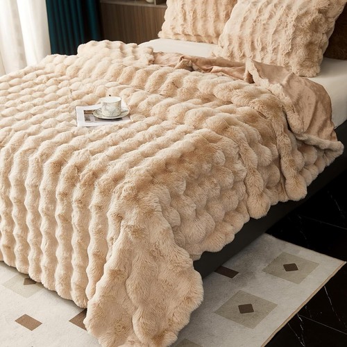 Super Soft Plush Throw Blanket Faux Rabbit Fur Warm Bed Throws Fluffy for Couch - Picture 3 of 78