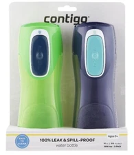 Contigo AUTOSEAL Trekker Kids Water Bottle 14oz 2-Pack: Granny Smith & Navy New!