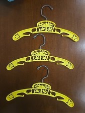 Set of 3 Baby Yellow Plastic Child's Clothes Hanger Vintage Carousel Clowns