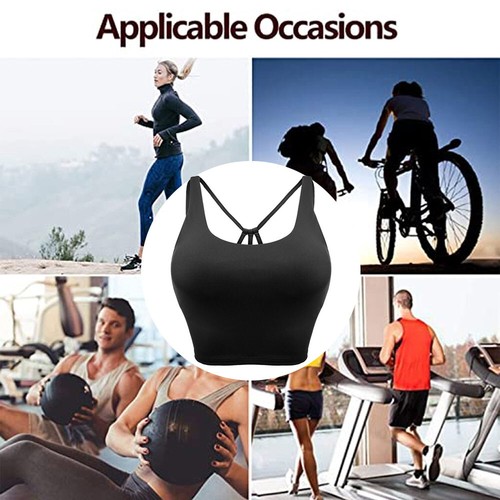 Women Strappy Sports Bra Padded Yoga Medium Support Impact Gym Workout Tank Top - Picture 5 of 18