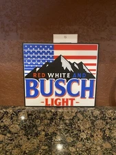 Red White and Busch Light Sign USA 4th of July Freedom Beer Mancave 9x8in