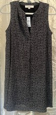 Ann Taylor Loft Dress Womens Small Sleeveless Shift Black White Dotted Circles