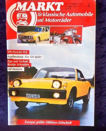 Oldtimer Markt 2.1988  Fiat 124 Spider, VW Porsche 914, MZ Motorräder, Rover P6
