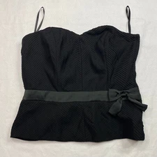 H&M Womens Tube Top sz 10 Black Ruffle Structured Bow Accent Lightweight Lined 