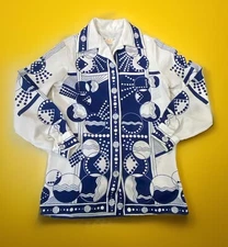 Vtg Lady Bonaire 70’s Retro Funky Psychedelic Shirt Top Sz 10 Poly Bold Print