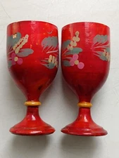 Wooden Products Hand Painted Glasses Vintage USSR