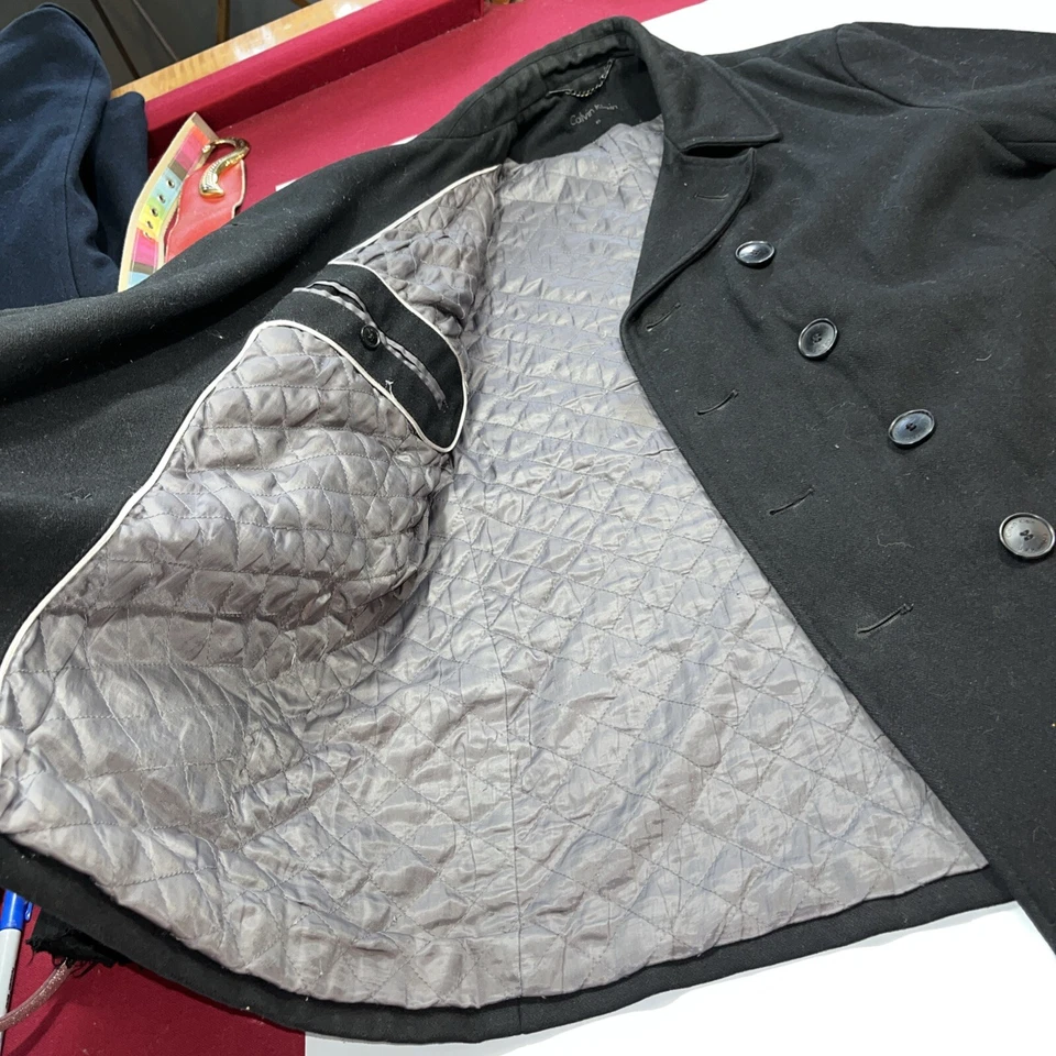 Abrigo LANA NEGRA Guisante CALVIN KLEIN Chaqueta Para Hombres S Botones Ancla Forrado Ventilado Años 90 Foto 3 de 4