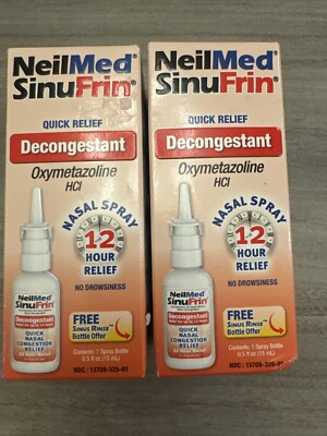2- Neilmed Sinufrin Decongestant Nasal Spray Quick Congestion Relief Exp 10/26