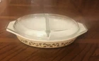 Vintage Pyrex Gold Acorn Divided Casserole Dish 1-1/2 Quart with Lid 1960's