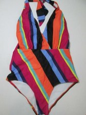 Modcloth Womens Size S One Piece Swimsuit Multicolor Lined Cups Halter Striped