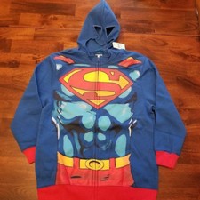 DC CHARACTER MASK HOODIE SUPERMAN KIDS L 10/12 XL 14/16 NWT HALLOWEEN