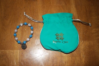 Rustic Cuff Stretch Bracelet Blue & Silver Beads w/Snowflake Charm w/ Bag