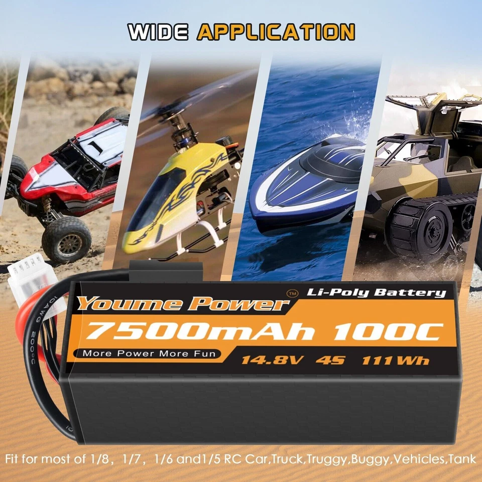 Estojo rígido bateria 2x 14.8V 4S 7500mAh LiPO para caminhão carro RC Trx X-Maxx V2 UDR - Imagem 3 de 4