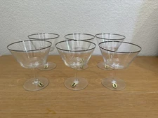 Zwiesel Crystal Champagne Coupe Glass Silver Platinum Rim West Germany Art deco