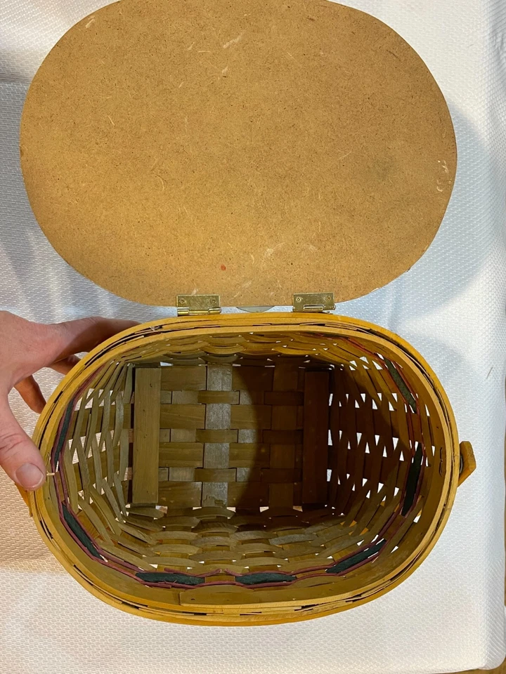 Snowman Wicker Christmas Holiday Basket - Hinged Wooden Lid with Handle - Image 3 of 4