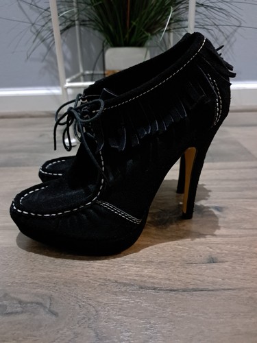 Charles David Suede Fringe Booties Stiletto Heel Boho 8 Western - 第 3/9 張圖片
