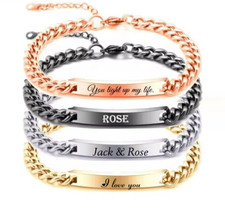 Custom Name Chain Bracelet Engraved Jewelry Men Stainless Steel Silver Black