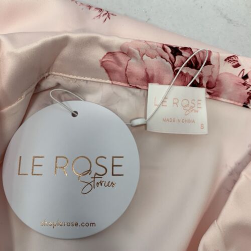 Le Rose Pjs Pajama Set Small Pink Floral Satin Long Sleeve Button Up Pockets - Picture 8 of 13