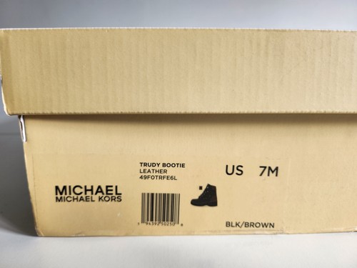 Michael Kors Trudy Leather & Logo Boot Lace Up Bootie Black/Brown Size - Picture 10 of 10